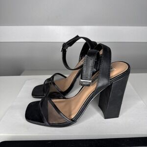 Steve Madden Strategy Sandals Womens 6 Black Mesh Block Heel STRA02S1